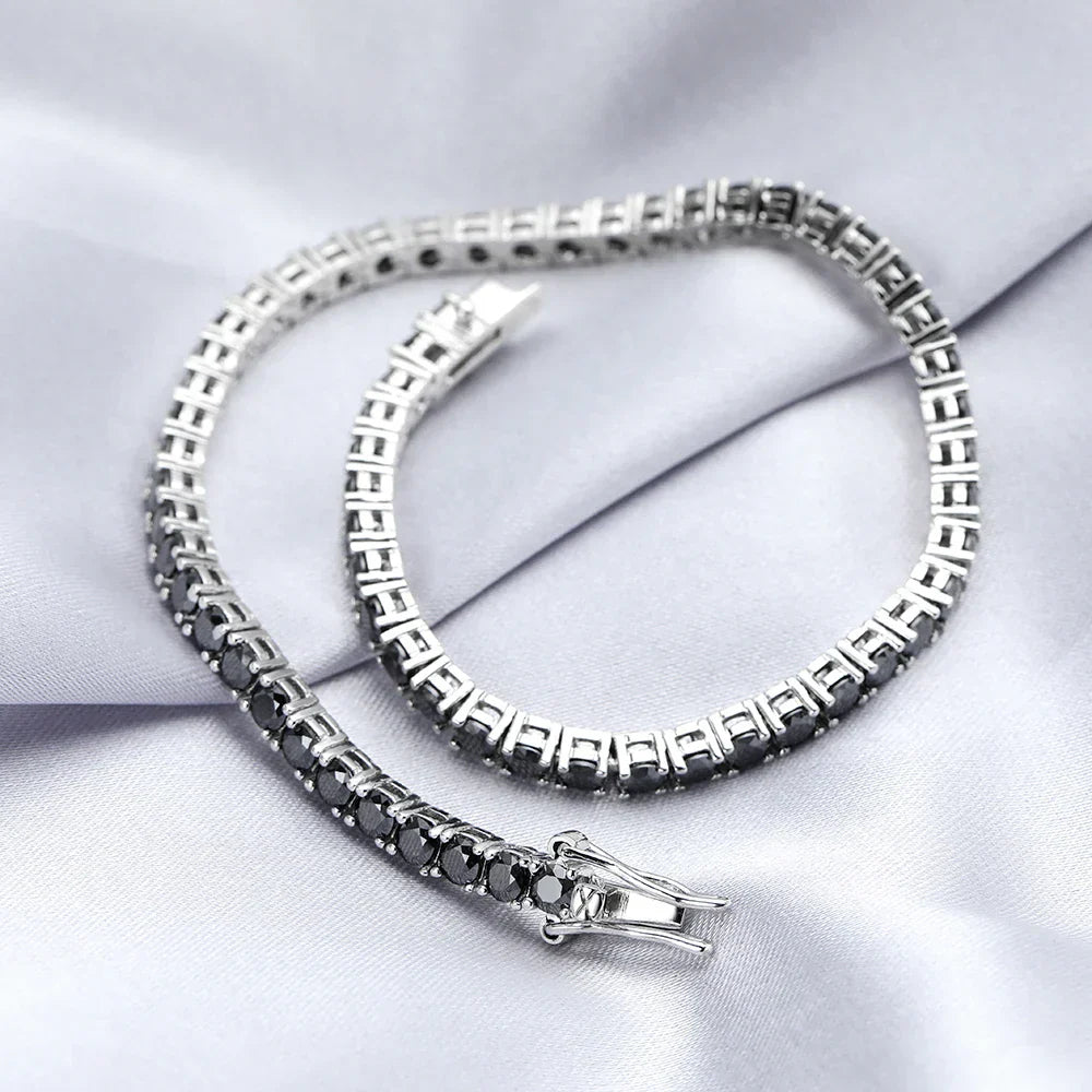 3mm 0.1CT Gradient Color Black Grey White Moissanite Diamond Tennis Bracelet for Men Women Unisex 925 Silver Link Bracelets