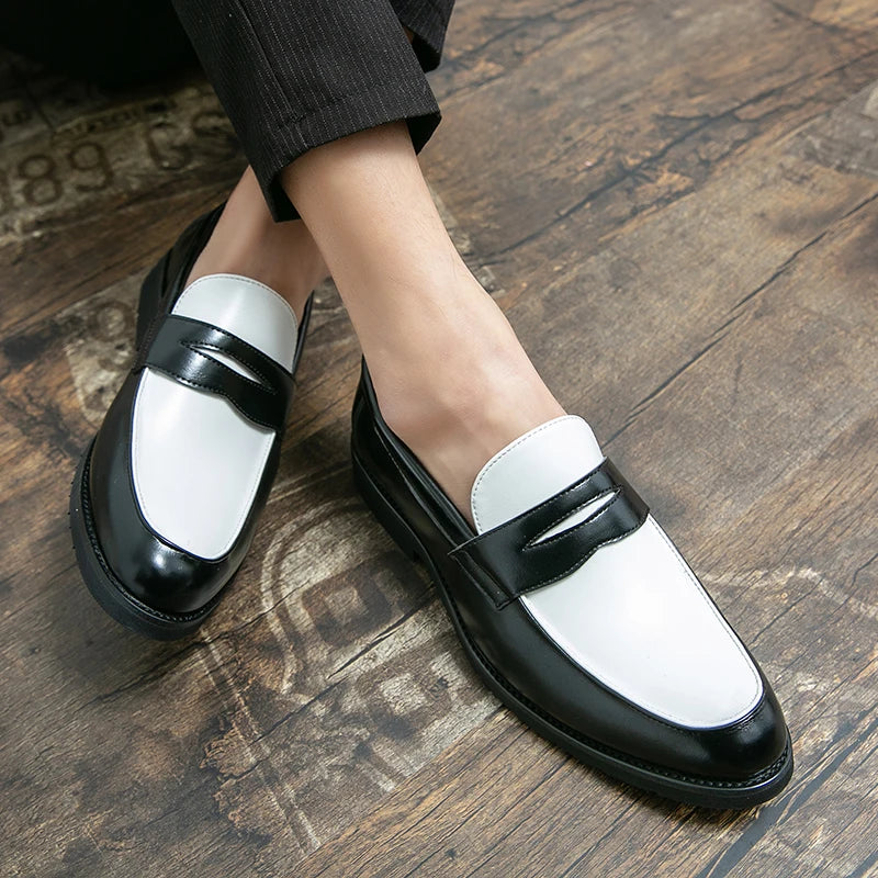 Italian Luxury Brand Loafers Men's Black and White Color Leather Shoes Slip-on Fashion Soft-soled Casual Shoes Wedding Moccasin