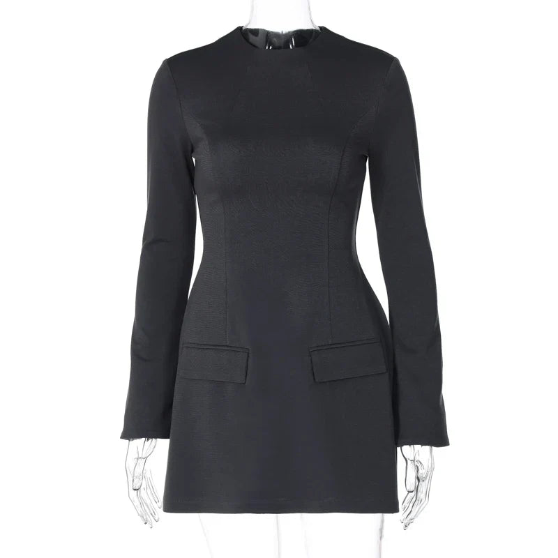 Long Sleeves Zipper Bodycon Mini Dress With Pocket Solid Elegant Outfit Office Streetwear Women’S Autumn Winter Clothes