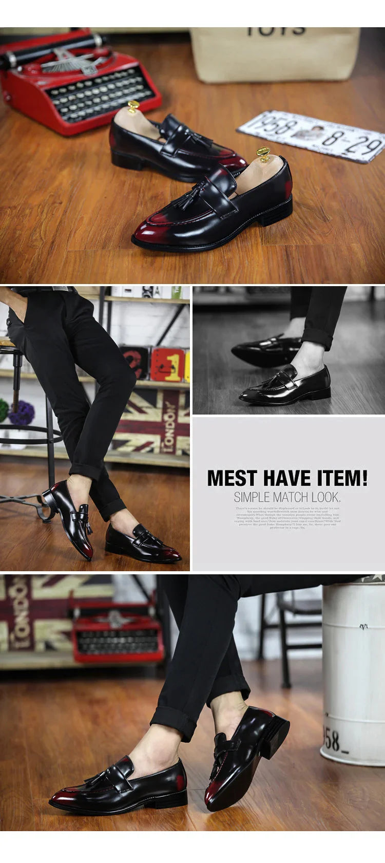 Fashion men's hair stylist pointed shoes British casual bright face retro small leather shoes nightclub fringe fashion shoes