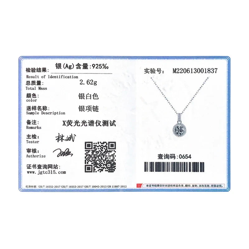 925 Sterling Silver Charm Round 1CT 5A Zirconia Pendant Necklace Classic Platinum Plated Jewelry For Women Wedding Gifts