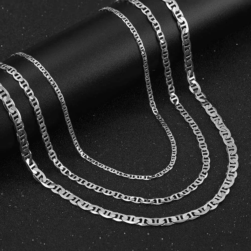 Italian 925 Sterling Silver 2.6mm 3.7mm 5.0mm Flat Mariner Chain Necklace for Women Men Fashion Silver Jewelry SC78