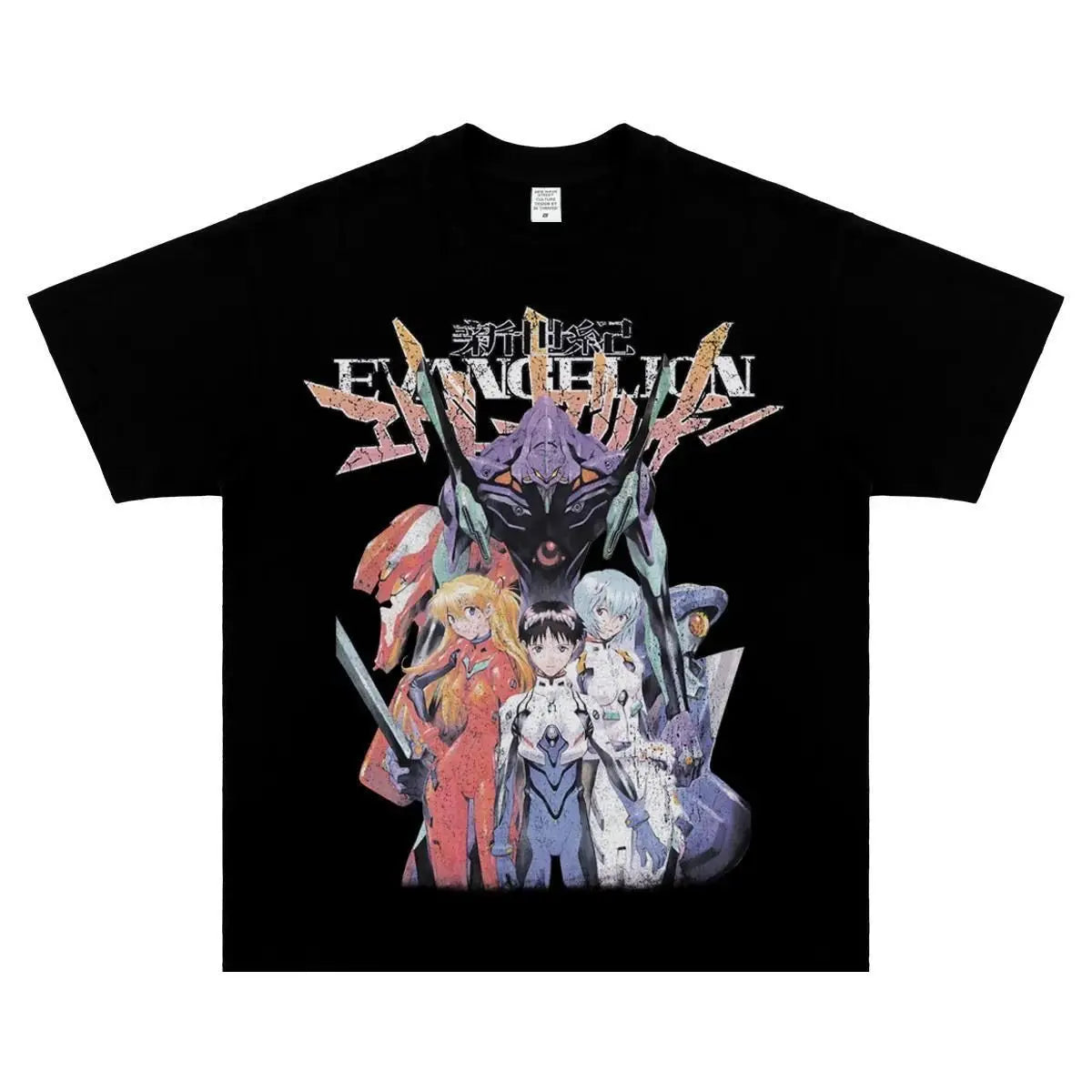 تي شيرت قطني Evangelion بتصميم كلاسيكي مطبوع عليه شخصيات أنمي، أكمام قصيرة للرجال والنساء، ملابس الشارع