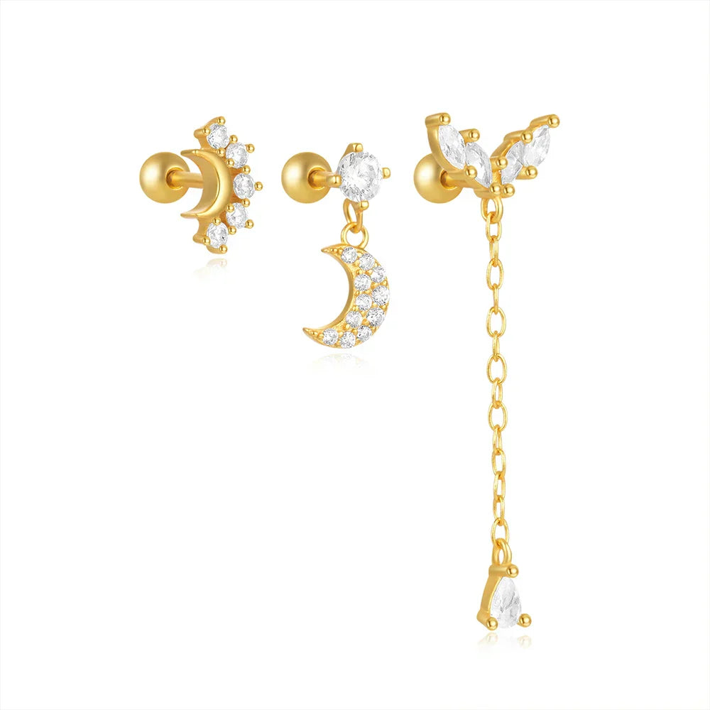 Heart Round Ball Flat Helix Piercing Earring 925 Sterling Silver Ear Studs Geometric Zircon Exquisite Trinket Studs Aretes