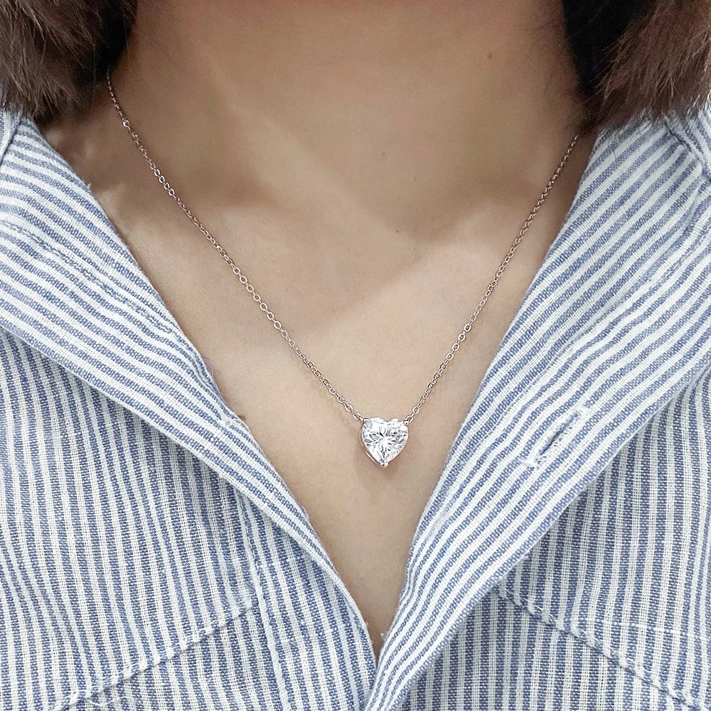 2/4Carat Heart Shape Moissanite Pendant Necklace 925 Sterling Silver D Color VVS1 Diamond Necklaces for Women Wedding Jewelry