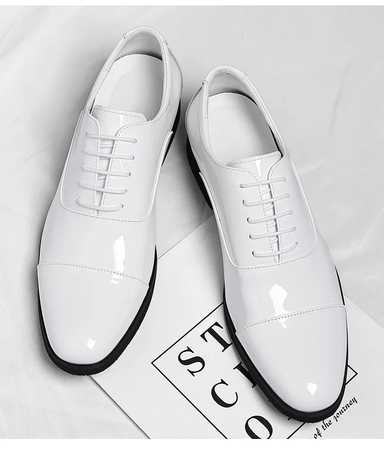 Korean Black White Leather Shoes for Men Big Size Business Casual Shoes Male Spring Autumn Lace Designer Fashion Shoe Man