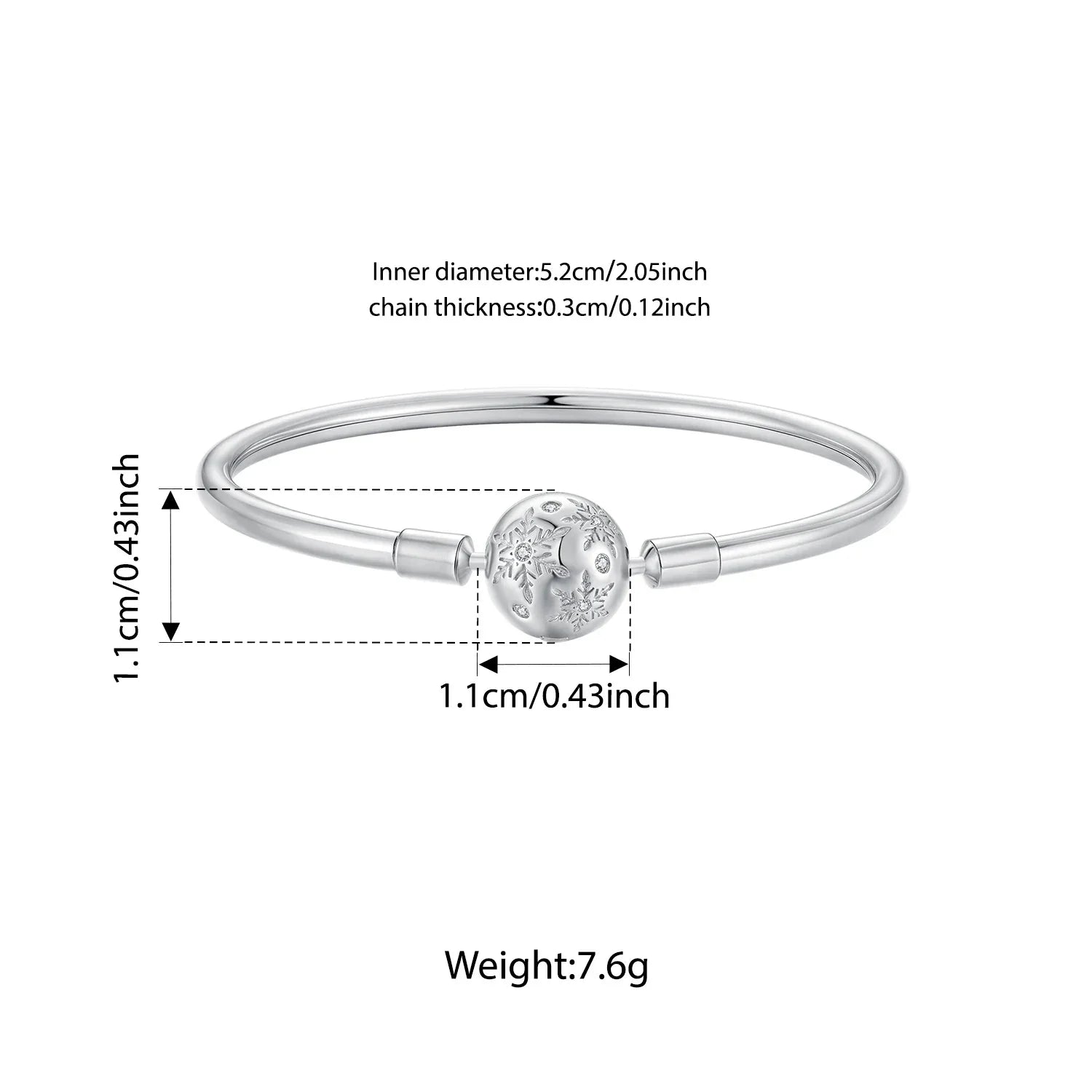925 Sterling Silver Ice Flower Charm Bangle & Bracelet Glossy Basic Wrist Bangle for Women Pendant Beads DIY Xmas Jewelry