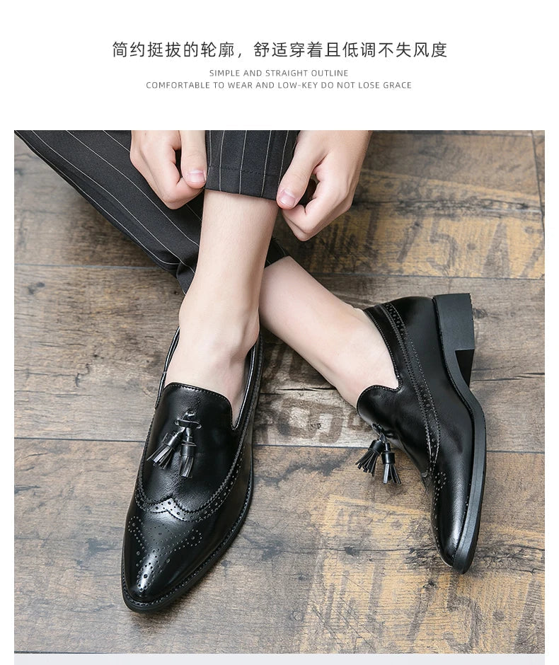 Dress Shoes Men Tassel Formal Leather Shoes Male Classic Social Casual Business Brogue Shoes Wedding Party Leather Loafers Male