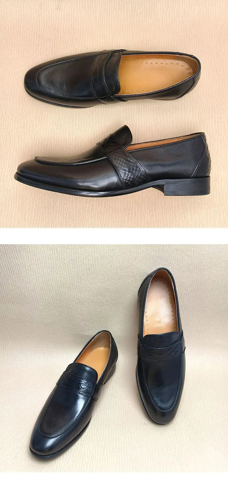 Comfortable Loafer Shoes For Men Casual Daily Wearing Office Handcrafted Black Fashion Printing Breathe Genuine Leather Shoe Men
