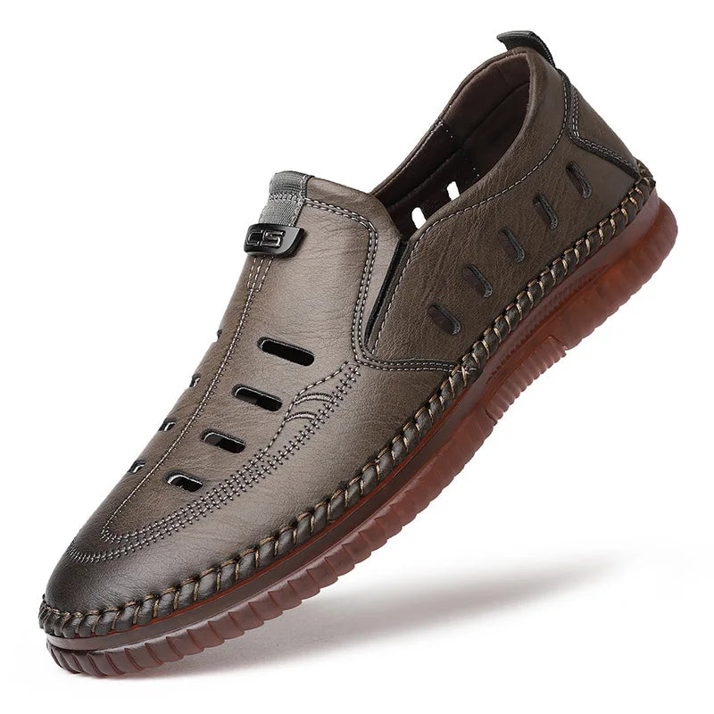 Solid Color Business Casual Shoes for Men Breathable Hallow Leather Sandals Male New Designer Fashion Summer Shoes Man
