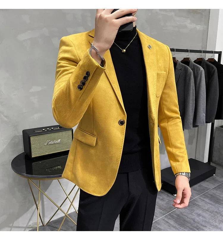 Plus Size 4XL-M Autumn Deerskin Velvet Jackets Blazer 6 Color Men Business Slim Blazers Hommes Casual Wedding Tuxedo Suit Coat