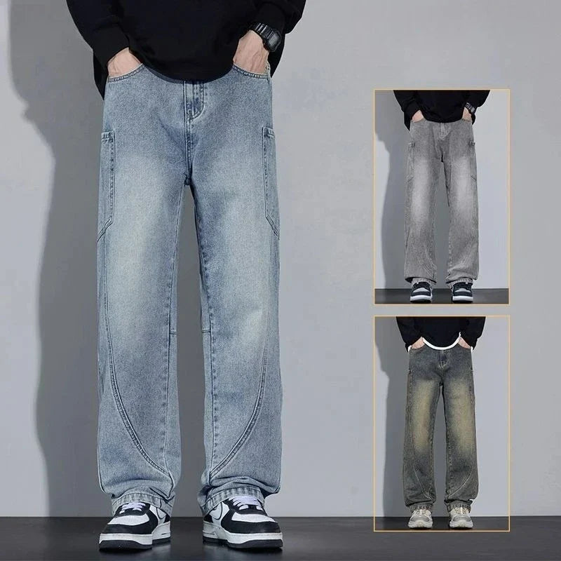 Men's Autumn and Winter New American Style Trendy Jeans with Straight Pockets and Versatile Blue Jeans in Three Colors To Choose