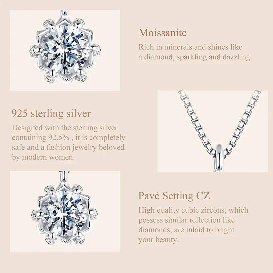 0.5CT Flower Buds Moissanite Necklace, 925 Sterling Silver Halo Pendant Necklace with Box Chain for Women Romantic Gift