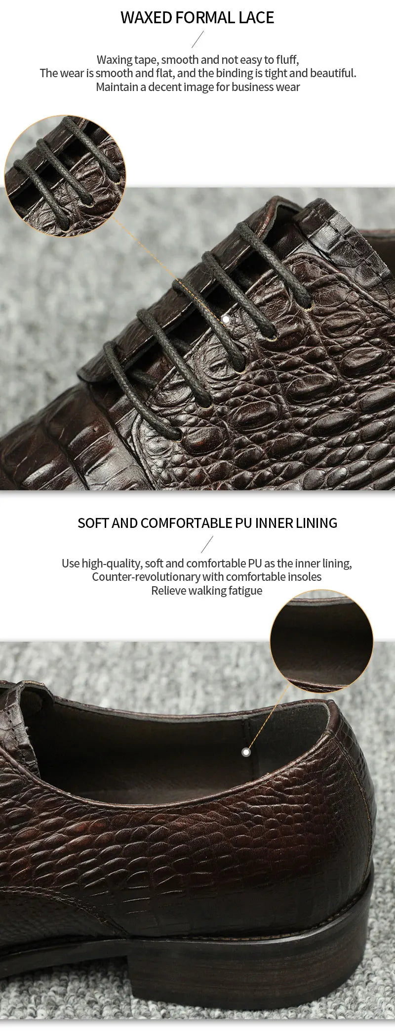 Luxury Crocodile Pattern Genuine Leather Shoes Handmade Men's Vintage Casual Leather Shoes Custom Pointed Toe Oxford Dress Shoe