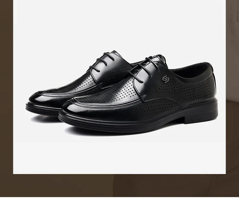 Summer New Hallow Leather Shoes for Men Solid Color Lace Fashion Business Casual Shoe Male Breathable Dress Elegant Shoes Man