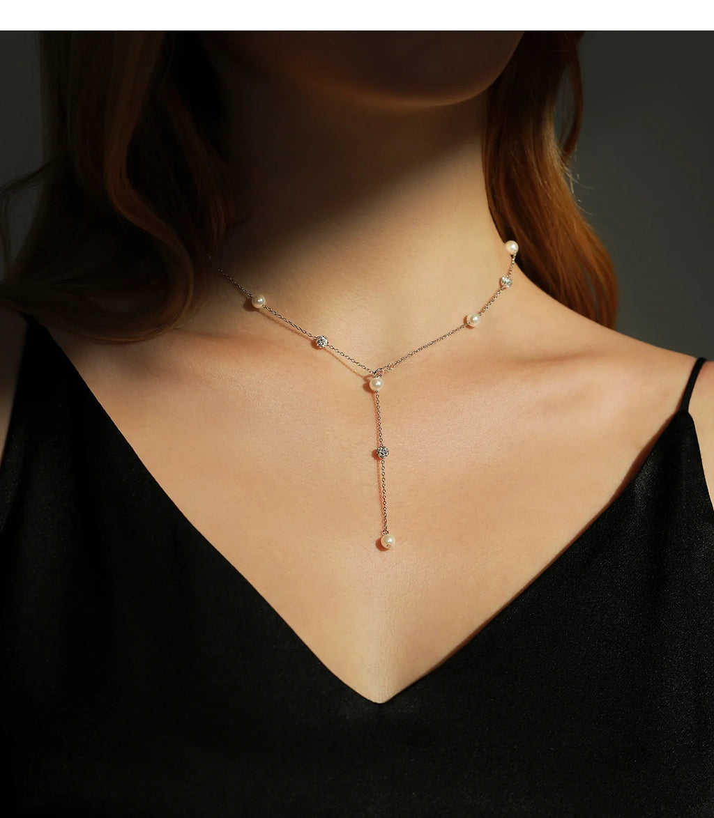 925 Sterling Silver Shambhala Sparkling Zirconia Ball Chain Luxury Shiny Y Shape Necklace For Women Fine Choker Jewelry
