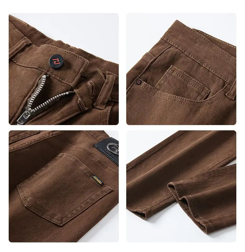 2026 Autumn Winter New Trendy Classic Jeans Male Solid Color Washed Straight Denim Pants Wide Leg Business Casual Stretchy Jeans
