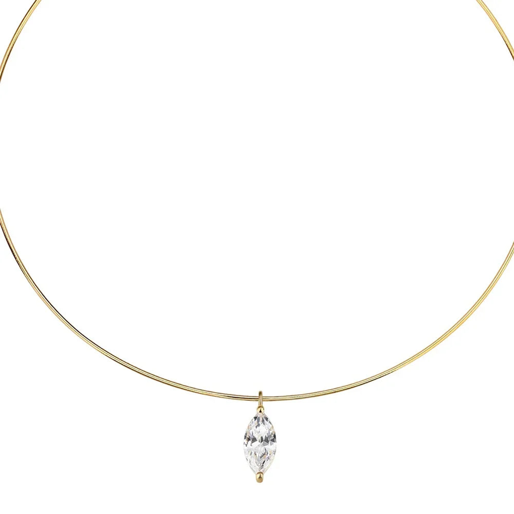 3carat Solitaire Marquise Cut Moissanite Collar Necklace for Women Sparkling Diamond Pendant Omega Neck Chain with Certificate