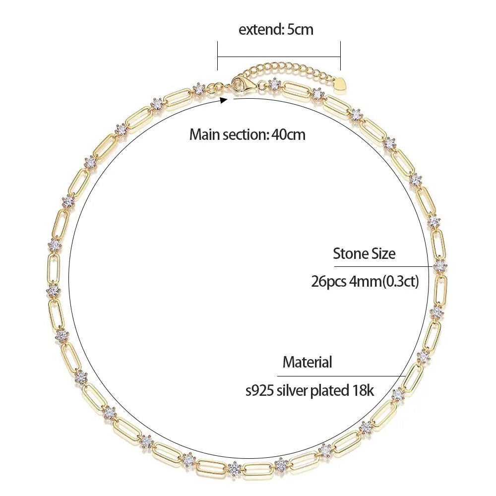 D VVS1 Moissanite Tennis Necklace s925 Sterling Silver Plated 18k Yellow Gold GRA Certified 18inch Necklaces for Women