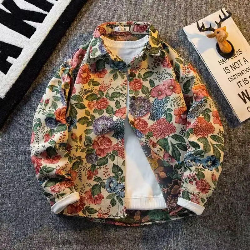 2025 spring Men's doodle Camouflage Men Jacket Loose Turn Down Collar Cargo Lapel Coat printing fashion jackets Outerwear male