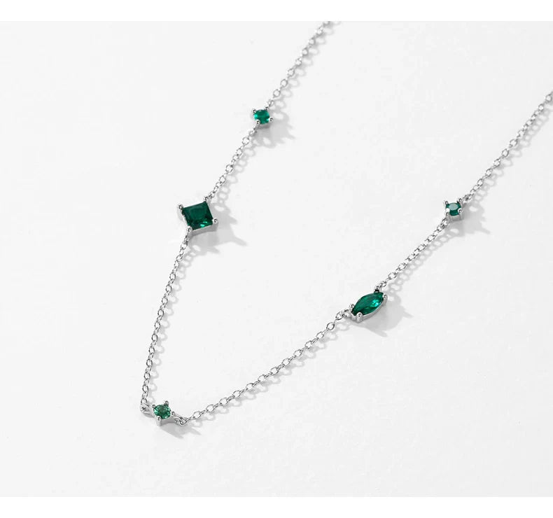 925 Sterling Silver Rainbow Colorful Zirconia Pendant Necklace Shiny Geometric Chain Neck For Women Party Jewelry Gift
