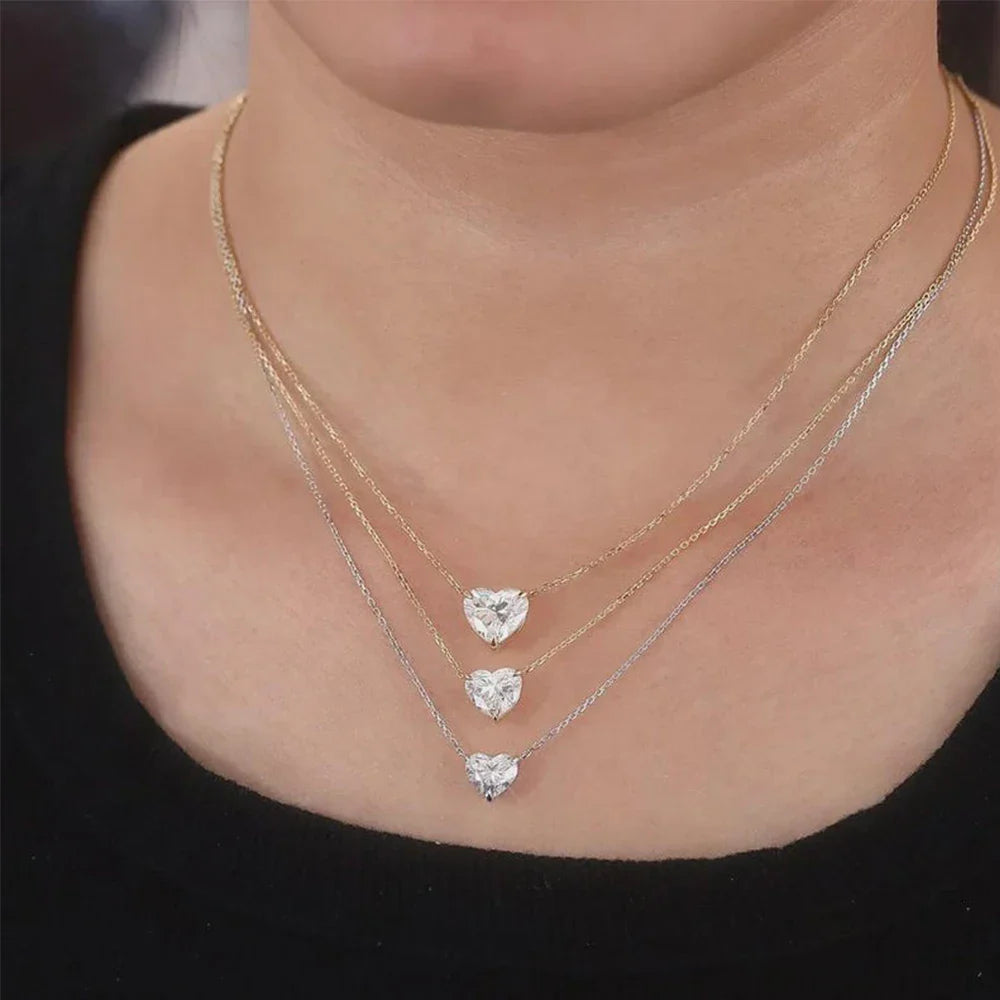 1-3Carat Heart Cut Moissanite Pendant Necklace for Women S925 Silver 18k Gold Plated Solitaire Necklace Jewelry Anniversary Gift
