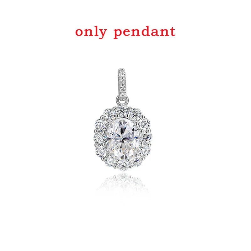 Oval Cut 7*9MM Flowers Full Moissanite Necklace Pendant for Women Lab Diamond 1.5mm Chain Pure 925 Silver Fine Jewelry