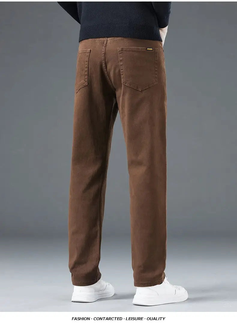 2026 Autumn Winter New Trendy Classic Jeans Male Solid Color Washed Straight Denim Pants Wide Leg Business Casual Stretchy Jeans