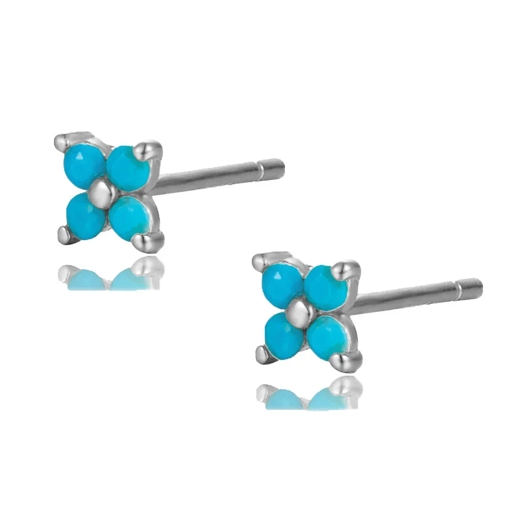 925 Sterling Silver Romantic Color Zircon Three-petal Flower Stud Earrings for Women Fashion Huggies Piercing Jewelry