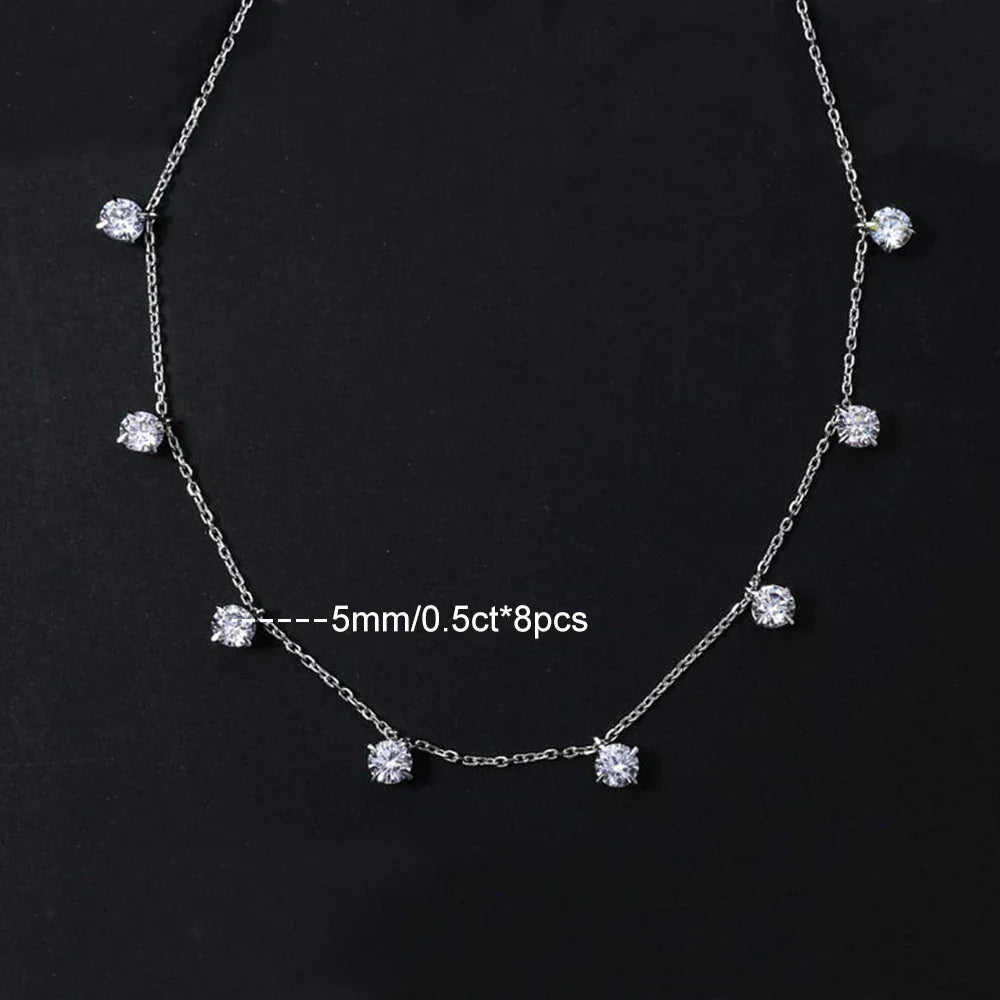 8 Stone Round Cut Real Moissanite Necklace for Women Floating Tiny Diamonds Neck Chain S925 Silver 18K Gold Plated Jewelry Gift
