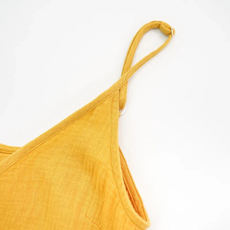 Vintage Women's Dress 100% Cotton Crepe Gauze V-Neck Sleeveless Bandage Long Maxi Elegant Dresses For Women