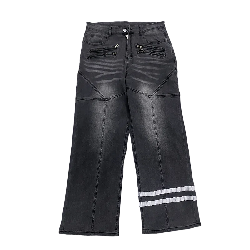 Spring new American retro high street ins trendy jeans straight leg loose dark printed casual pants long pants