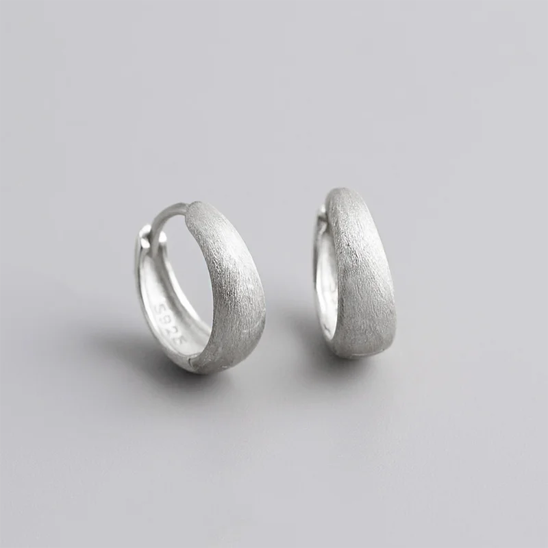 925 Sterling Silver Fine Matte Simple Wide Huggies Gothic Hoop Earrings for Women Unisex Piercing Rock Jewelry Ear Buckle