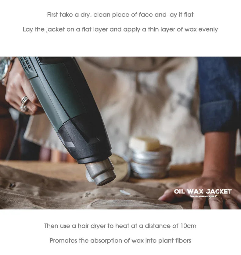Amekaji Retro Male Oil Waxed Jacket Canvas Cotton Khaki Military Uniform Light Casual Work Safari Style Coats Man Clothing