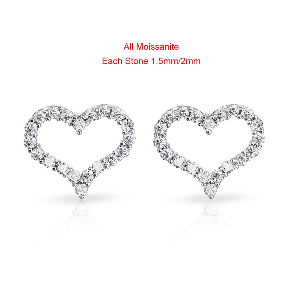 D Color Heart Shape Moissanite Diamond Jewelry Set for Women 925 Sterling Silver Pendant Necklace Stud Earrings Wedding Jewelry