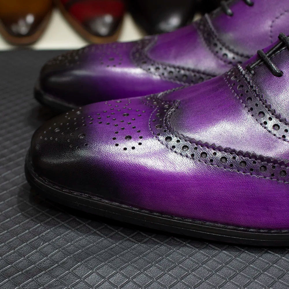 Size 7-12 Handmade Men's Wingtip Oxford Shoes Genuine Calfskin Leather Brogue Dress Shoes Classic Business Formal Shoes for Men