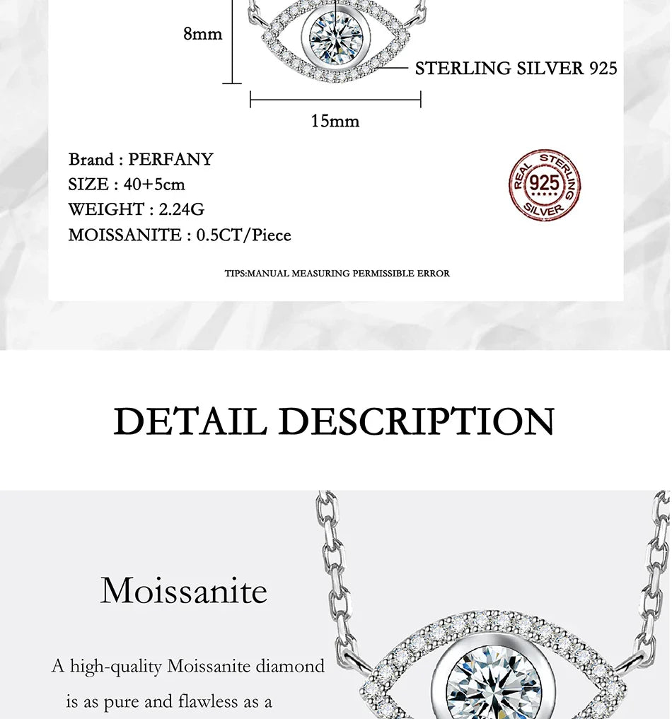0.5CT Moissanite Necklace for Women S925 Pure Silver eye Pendant Laboratory Diamond  Certified High-end Fashion Jewelry