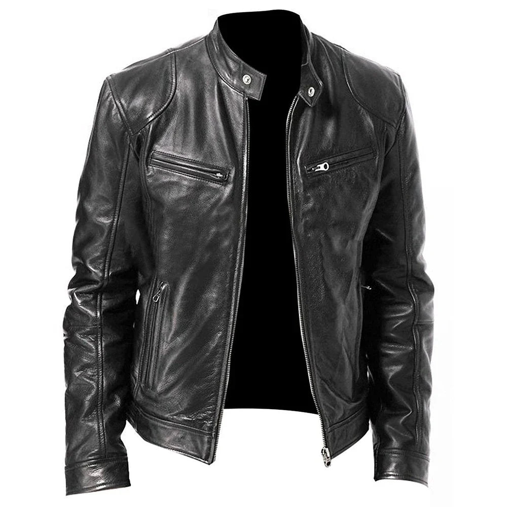 Motorcycle Equipment Men's Pu Leather Motorcycle Jacket Stand-up Collar Casual Leather Jacket Black Moto Racing Riding Jacket