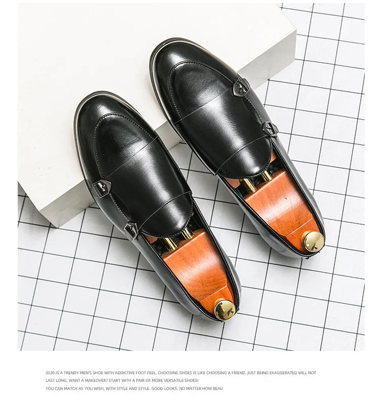 Man Leather Shoes Formal Monk Man Business Office Male Casual Dress Derby Shoes Buckle Wedding Party Luxury Botas Para Hombre