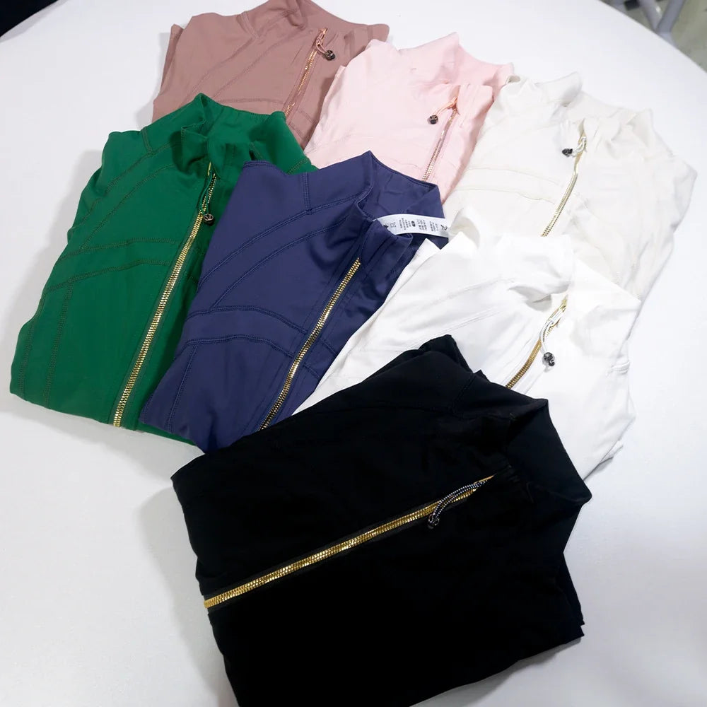 New Version Gold Zipper Slimming Jacket Yoga Stand Collar Coat Slim Fit Quick-Dry Sports Thin Twilight Rose Gold Summer