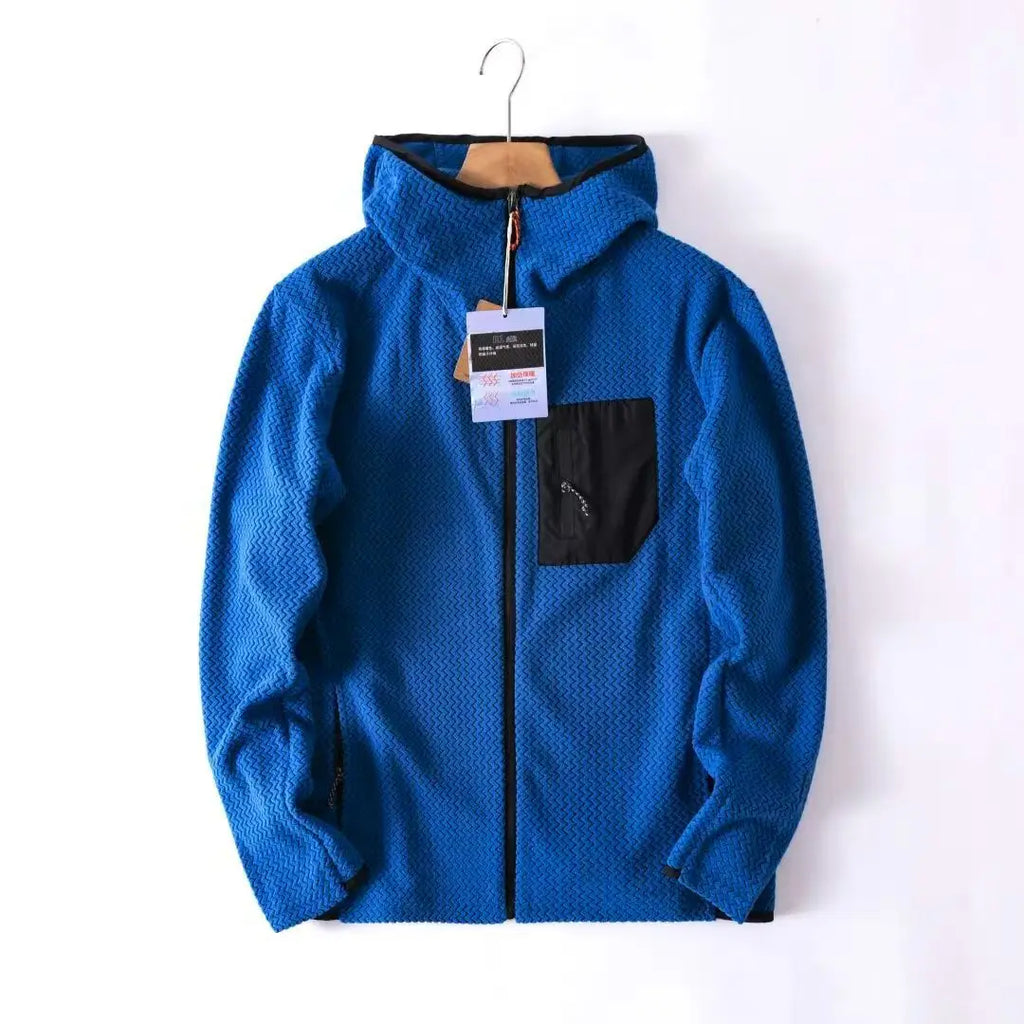 Wave Pattern Fleece Lined Hooded Zip-up Jacket/Sweatshirt: Warm & Outdoor-Ready  Ideal for Couples Hooded Sweatshirt