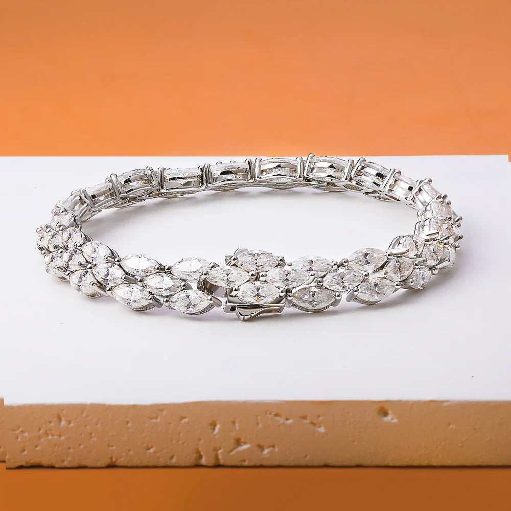 3*6mm 0.3ct Marquise Cut Moissanite Diamond Tennis Bracelets with Certifcate 100% S925 Silver Bridal Wedding Bracelet for Women