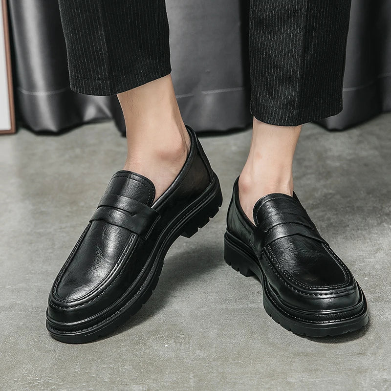 Tassel Loafers Men Platform Thick-soled Formal Business Shoes Slip-on Comfortable Mens Leather Wedding Casual Shoes Oxford Shoes