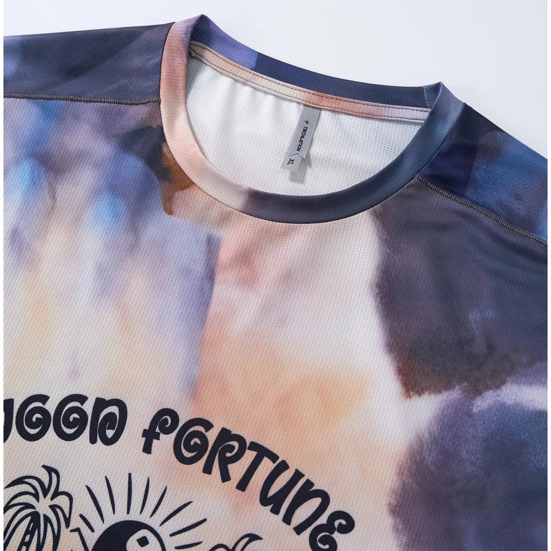 Men's Long Sleeve Sports T-Shirt Quick Dry Stretch Athletic Base Layer Ink Digital Printing Workout Running Top Unisex