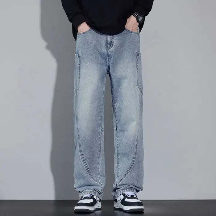 Men's Autumn and Winter New American Style Trendy Jeans with Straight Pockets and Versatile Blue Jeans in Three Colors To Choose