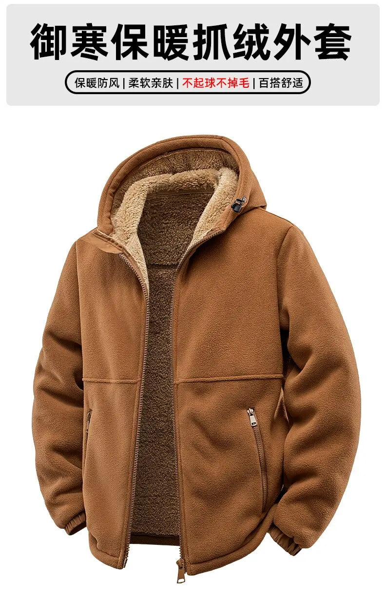 New Autumn and Winter Fashion Solid Color Thick Warm Lamb Wool Jacket For Men's Casual Loose Sports Windproof Plus Size Jacket