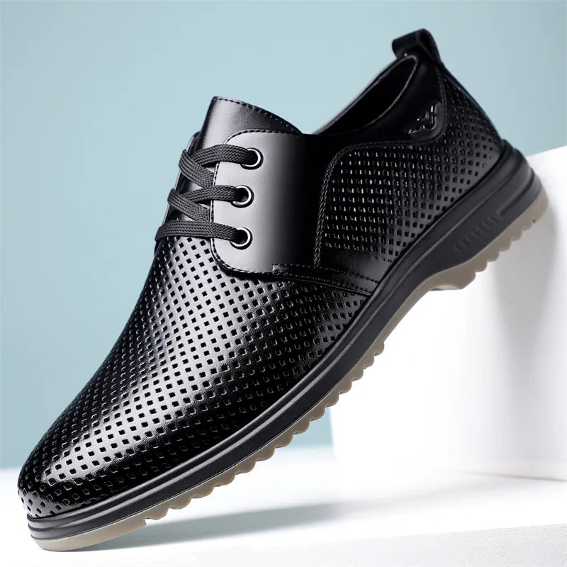 Summer Men's Leather Sandals Shoes Lace Designer Business Black Fashion Casual Shoes Male Black Groom Lace Wedding Shoes Man