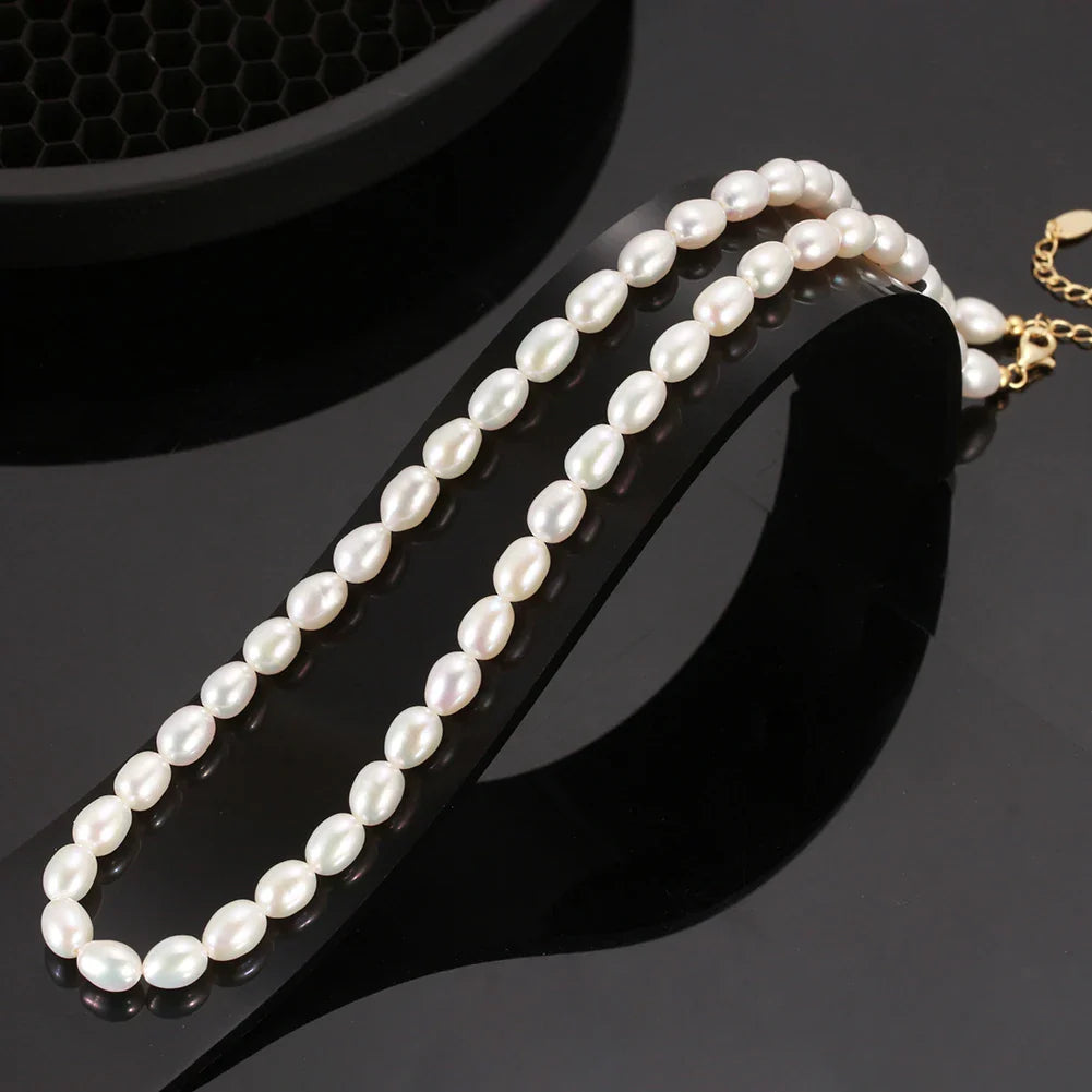 Handpicked 925 Sterling Silver Choker Necklace with 6-7mm Handmade Cultured Freashwater Pearl Chain for Women GPN25