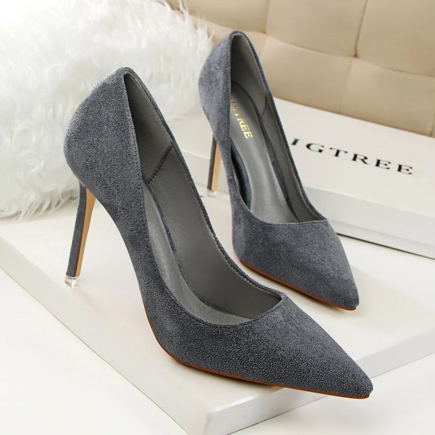 Women 9cm High Heels Yellow Burgundy Pumps Plus Size Stripper Suede Escarpins Lady Wedding Bridal Scarpins Green Blue Prom Shoes