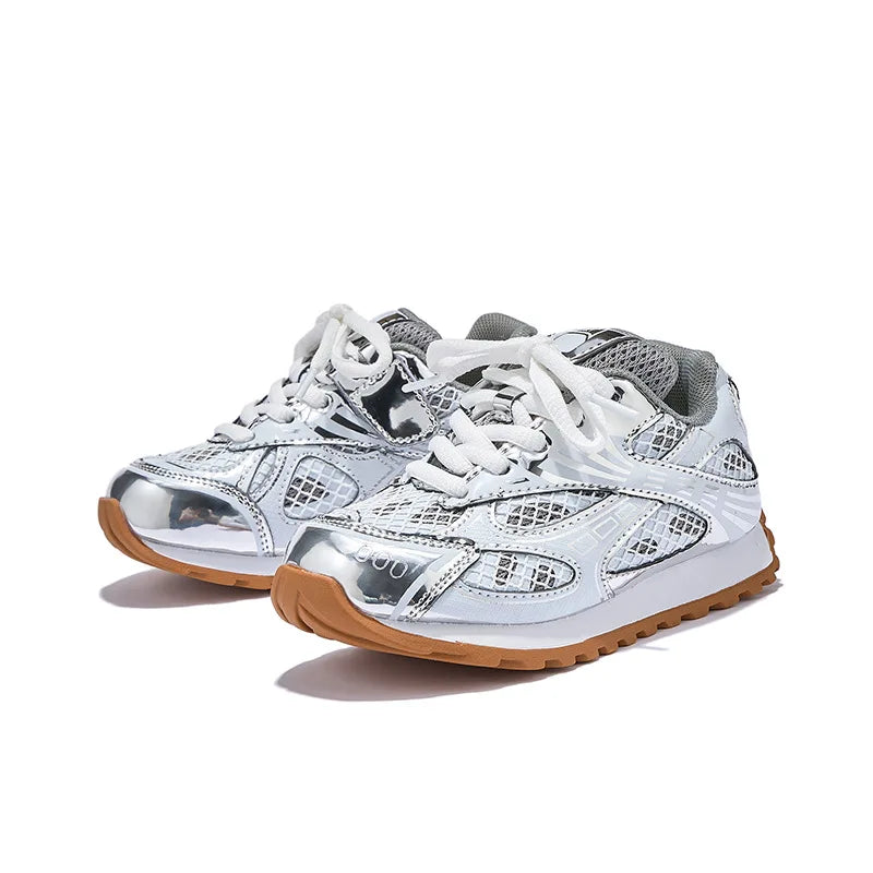 2025 Summer Toddler Kid Running Orbit Metallic Rubber Mesh Sneaker Children Casual Fashion Shoe Boy Girl Sports Walking Shoes